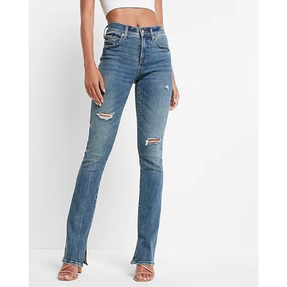 Express Mid Rise Medium Wash Ripped Skyscraper Jeans 14P - Picture 5 of 7